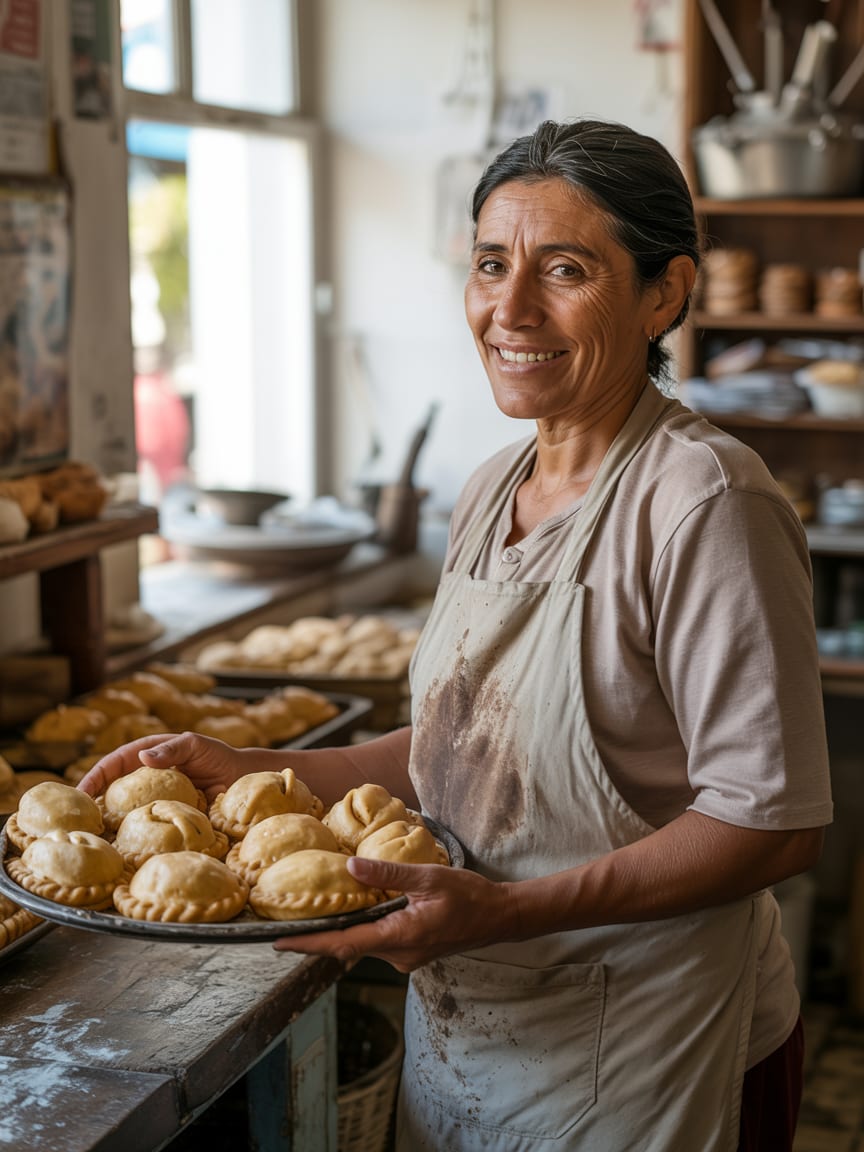 Portrait of Belén de la Cruz, the Argentine chef and owner, in her bakery apron